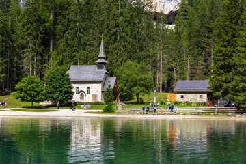 Beautiful view of Lake Braies in the province of Bolzan