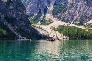 Beautiful view of Lake Braies in the province of Bolzan