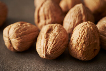 Close-up of walnuts on marble background