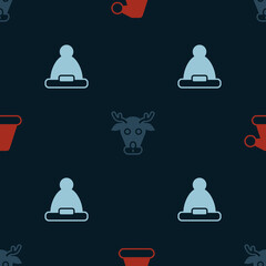 Set Christmas Santa Claus hat, Reindeer and on seamless pattern. Vector