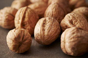 Close-up of walnuts on marble background