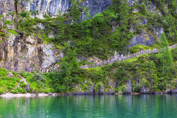 Fototapeta na wymiar Beautiful view of Lake Braies in the province of Bolzan