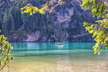 Beautiful view of Lake Braies in the province of Bolzan