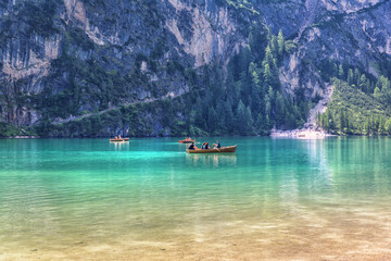 Beautiful view of Lake Braies in the province of Bolzan