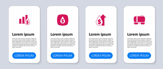 Set Oil railway cistern, price increase, drop with dollar symbol and Pie chart and. Business infographic template. Vector