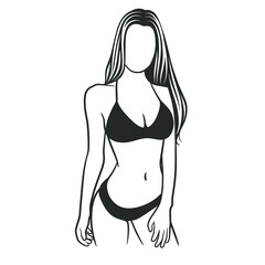 Beautiful girl in bikini black and white drawing