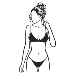Beautiful girl in bikini black and white drawing