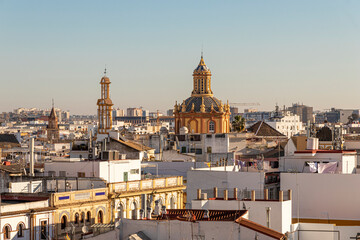 Sevilla, Spain. Aerial view of Iglesia de Santa Cruz (Holy Cross Church) from the rooftop of the Cathedral