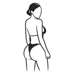 Beautiful girl in bikini black and white drawing