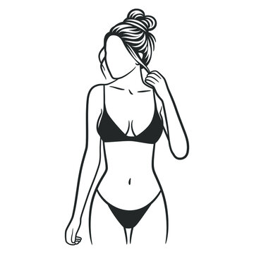 Beautiful girl in bikini black and white drawing Stock Vector | Adobe Stock