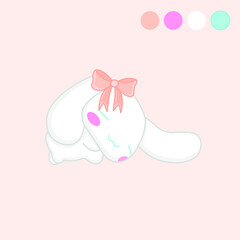 Obraz na płótnie Canvas Cute white rabbit with bow cartoon vector icon illustration. Animals nature icons concept isolated vectors. Flat cartoon style
