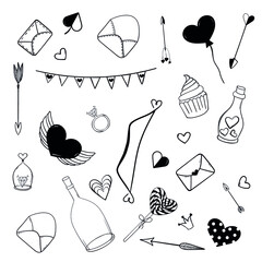 Hand drawn doodles Vector illustration for Happy Valentine's day. Love symbols