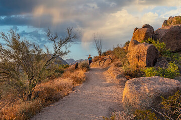 Lone Female Hiker On The Pinnacle Peak Trail In North Scottsdale, AZ.