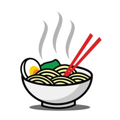 noodle food in bowl with chopstick vector design