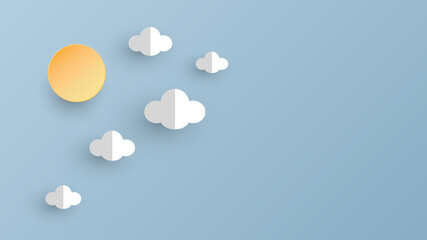 Cloud and sun paper art background design. Vector illustration