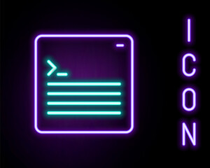 Glowing neon line Software, web developer programming code icon isolated on black background. Javascript computer script random parts of program code. Colorful outline concept. Vector