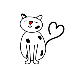 Isolated cat icon on a white background. Hand drawn doodle style cat. Sticker for valentine's day. Vector illustration.