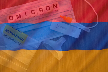 Fototapeta na wymiar Armenia flag and omicron variant