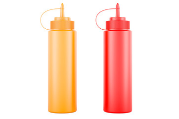 Ketchup and mustard squeeze bottles, 3D rendering