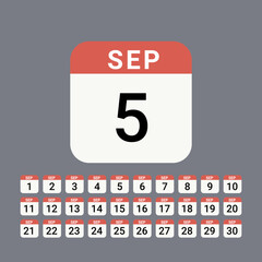 September Calendar flat icon vector
