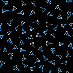 Line Dart arrow icon isolated seamless pattern on black background. Vector