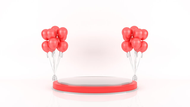 Happy valentines day podium display decoration with balloons, 3D rendering