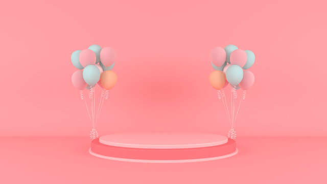 Happy valentines day podium display decoration with balloons, 3D rendering