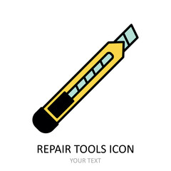 Vector icon with repair tool - cutter. Outline black graphic.