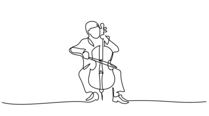 Musician playing cello. Continuous one line drawing. - obrazy, fototapety, plakaty