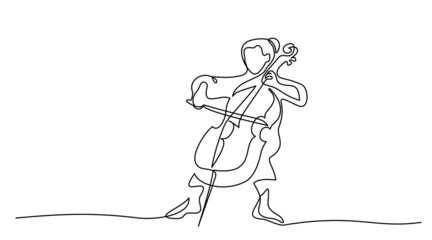 Musician playing cello. Continuous one line drawing.