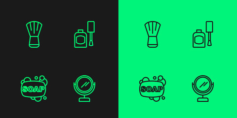 Set line Round makeup mirror, Bar of soap, Makeup brush and Bottle nail polish icon. Vector