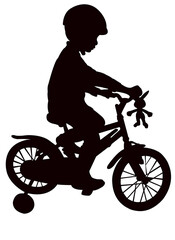 Fototapeta na wymiar a boy riding bcycle, silhouette vector