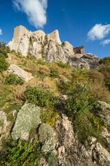 Fototapeta na wymiar Queribus Cathar Castle Exterior Walls and Ruins in Aude France