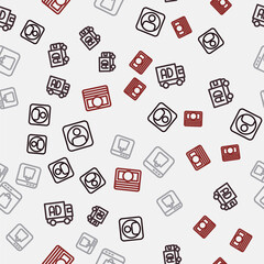 Set line Create account screen, Advertising on truck, Online shopping and Stacks paper money cash on seamless pattern. Vector