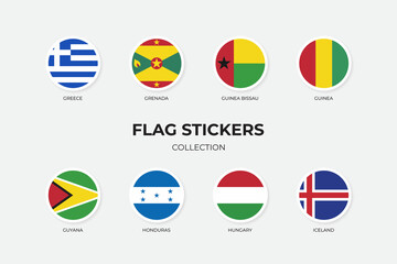 Flag Stickers of Greece, Grenada, Guinea Bissau, Guinea, Guyana, Honduras, Hungary, and Iceland