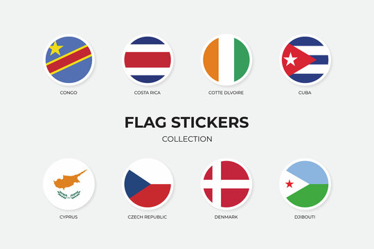 Flag Stickers of Congo, Costa Rica, Cotte Dlvoire, Cuba, Cyprus, Czech Republic, Denmark and Djibouti