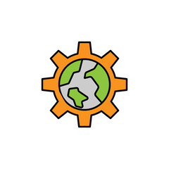 world gear line colored icon. Signs and symbols can be used for web, logo, mobile app, UI, UX on white background
