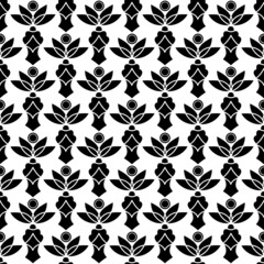 seamless black and white abstract pattern of repeating plant elements. cover, template, print.