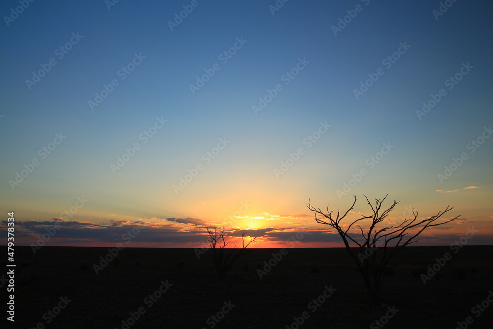 Sticker Sunset on the flat plain of Australian outback