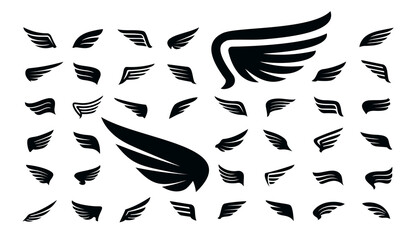 Wings icon set. Angel or bird wings. Vector illustration