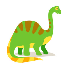 the character is a green dinosaur with brown stripes