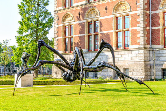 Amsterdam, Netherlands - June 30, 2019: Sculpture from the Spider series by French-American artist Louise Bourgeois 1911-2010. Rijksmuseum park with free access
