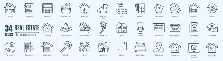 Foto op Canvas Real Estate minimal thin line web icon set. Included the icons as rent, property, mortgage, home loan and more. Outline icons collection. Simple illustration © stockgood