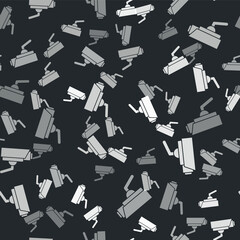 Grey Security camera icon isolated seamless pattern on black background. Vector