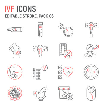 IVF line icon set, vitro fertilization collection, vector graphics, logo illustrations, IVF vector icons, artificial insemination signs, outline pictograms, editable stroke