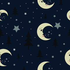 kids vector moon forest illustration