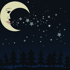 kids vector moon forest illustration