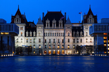 New York State Capitol, in Albany, New York houses the governments legislative branch and is the center of politics in the state