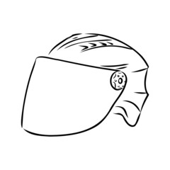 Safety bike helmet hand drawn black and white vector illustration. Retro headwear, casque sketch. Cycle accessory monochrome design element. Vintage bicycle headgear isolated on white background