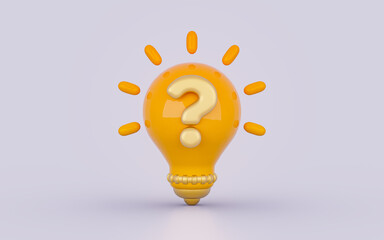 light bulb question mark glossy bright realistic sign on white background 3d render concept